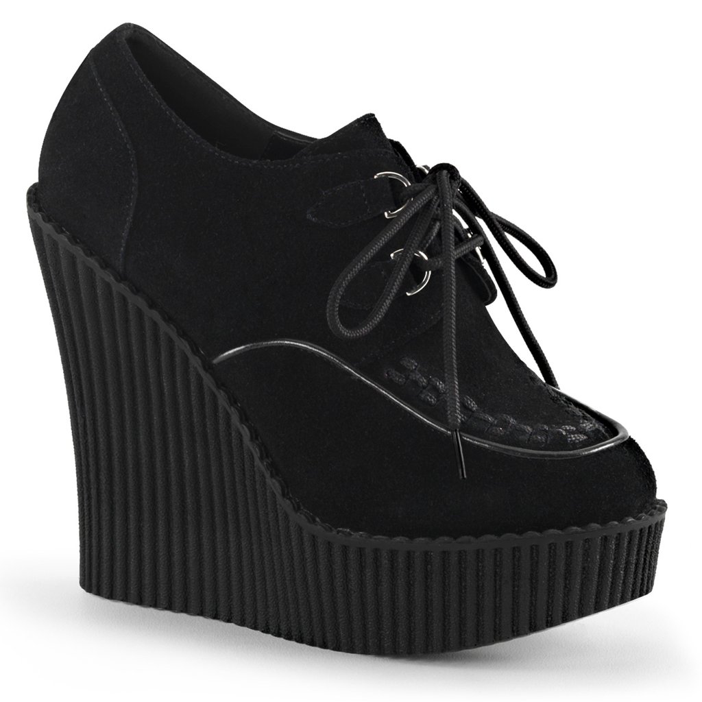 Creepers Demonia Creeper 302 Vegan Suède Femme - Noir 86024-UITS